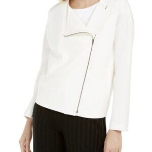 Eileen Fisher Flex Tencel Ponte Round Neck Jacket, cream, size XS